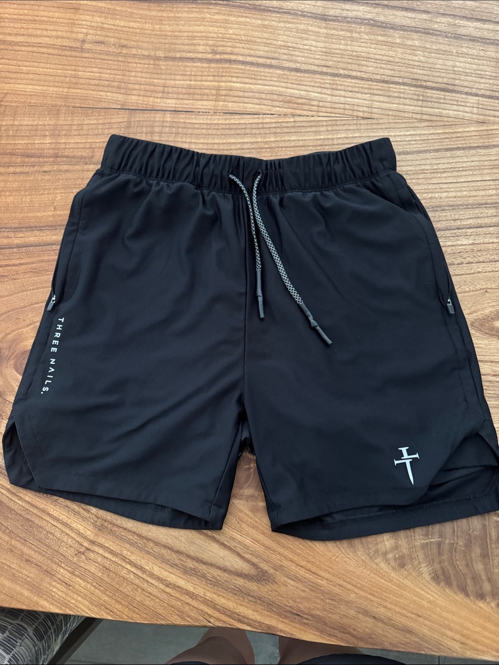 Three Nails Black lined Performance Athletic Shorts